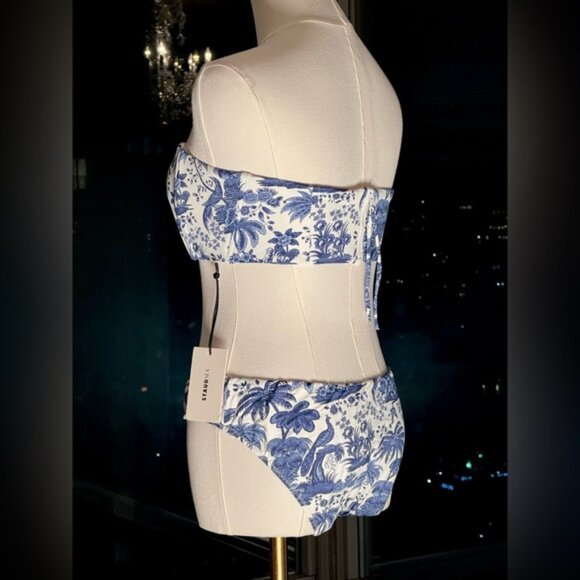 🆕 STAUD 🧿 NWT Blue Toile Bikini Set, Mala Top & Corsage Bottom - Sz L - Blue - Picture 8 of 16